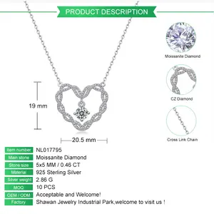 VVS GRA Moissanite 925เพชรสเตอร์ลิงเงินวินเทจหัวใจผู้หญิงตุ้มห้อยสร้อยคอเครื่องประดับพรหมลิขิตเครื่องประดับ2023สินค้ามาใหม่