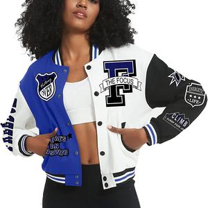 Vestes universitaires Letterman blanches et noires pour femmes avec col montant décontracté Chenille Letterman Design - Product Image 5