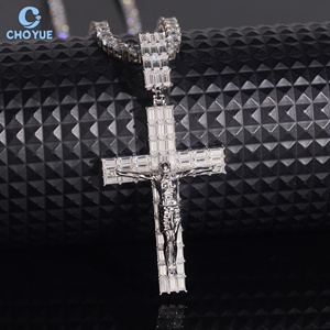 Wholesale GRA Certified Moissanite Cross <b>Pendant</b> 925 Sterling Silver <b>Emerald</b> Cut <b>Pendant</b> Iced Out Rhodium Plated Jesus Jewelry - Product Image 1