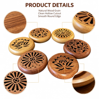 Couvercle de remplacement rond en bois de noyer et bambou, gravé et personnalisé avec logo, pour boîte de rangement d'encens en bois