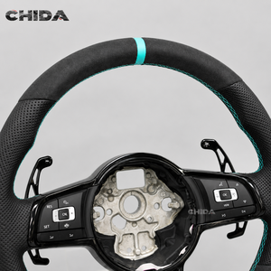 Volant sport à fond plat en cuir et daim adapté aux Volkswagen Golf <span class=keywords><strong>5</strong></span> 6 7 7.<span class=keywords><strong>5</strong></span> R MK5 MK6 MK7 GTI Polo B6 B7 Jetta - Product Image 2