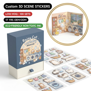 Kit d'autocollants 3D personnalisés DIY Scènes Pluvieuses <span class=keywords><strong>Chat</strong></span> Lavage Anti-stress en PET - Product Image 1