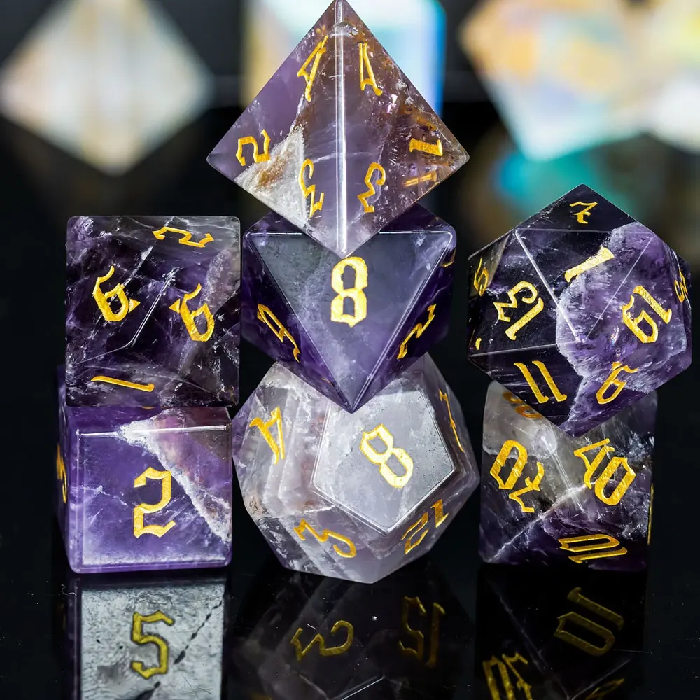 Dice Games Gemstone Amethyst DND Gem Polyhedral Dice For Dragons and Dungeons