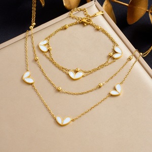 Heart-Shaped Pendant Chain Stacked Double Layer Gold Plated Jewelry <b>Set</b> For Women Gift - Product Image 2