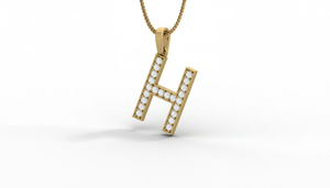 Bijoux fins, pendentif en diamant naturel, alphabet H, unisexe, design personnalisé de lettre initiale avec diamants authentiques en or massif - Product Image 4