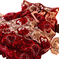 Nouvelle arrivée : Ensemble de housse de couette en velours polyester épais, diamant, rouge vif, pour mariage