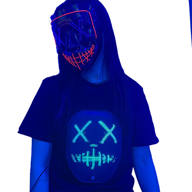App Programmable Led Display Tshirt USB Rechargeable Led Light up Flashing t Shirt Led Screen Panel T-Shirt