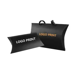 custom logo print large pink white paper black pillow boxes human weave virgin hair extension bundle packaging boxes