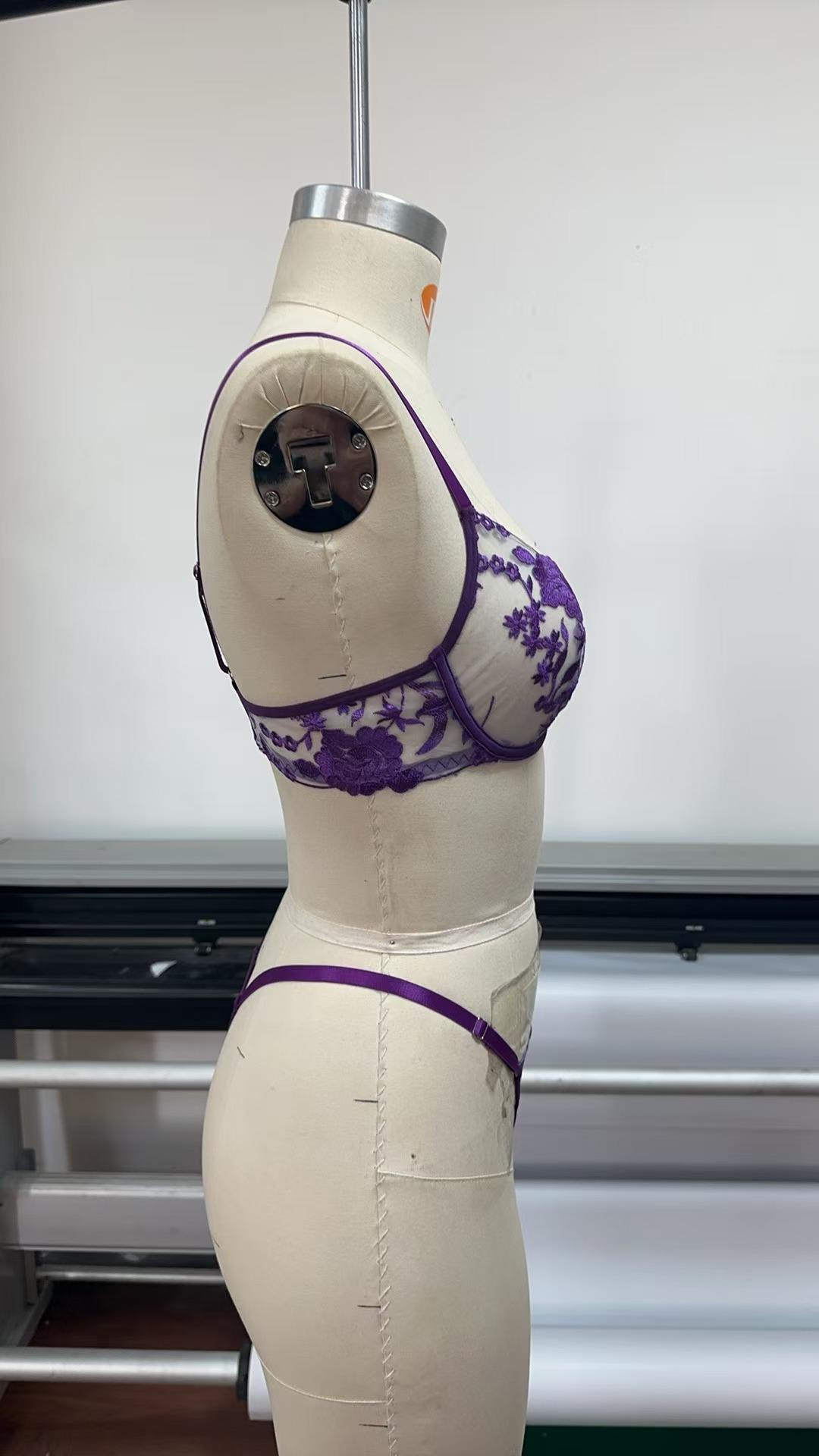 Wholesale Young Lady Fancy Push up Embroidered See Through Bra Top Sexy Bandage Erotica Bra Panty Set