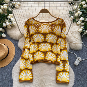 Blouses élégantes à manches longues pour femme, chemises unies ajourées, hauts élégants pour femme, vente en gros - Product Image 4