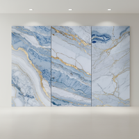 Panneau mural en PVC élégant avec accents dorés, marbre bleu et blanc, design personnalisable haut de gamme, support technique en ligne, pour salle à manger, hôtel, maison