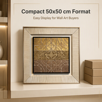 Peinture décorative abstraite en papier mat encadrée d'une alliage d'aluminium brossé or clair 50 x 50 cm, design de luxe léger