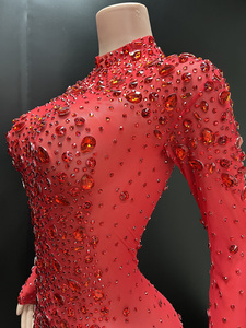 فستان NOVANCE Y2344 الرائج لعام 2024، فستان قصير جديد بأكمام طويلة، فستان بني للنساء مزين بالأحجار الكريمة للحفلات - Product Image 3