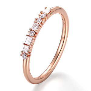 Anillo de oro rosa macizo de 10k, 14k, 18k, anillo de eternidad 1/3 con banda de diamantes de laboratorio de corte esmeralda, anillo de boda unisex, anillos minimalistas para parejas - Product Image 3