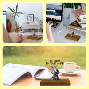 Letrero Decorativo de Acrílico y Madera para Escritorio con Diseño de Corona Floral, Frase de Amor y Cuidado Personal, Forma Rectangular, Amate a Ti Mismo - Product Image 4