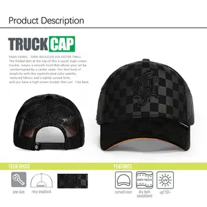 Cappello da baseball a plaid solido strutturato con ricamo personalizzato cappello da camionista in maglia nera con materiali riciclati
