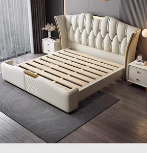 Muebles de dormitorio de lujo italianos para el hogar, venta al por mayor, camas modernas de <span class=keywords><strong>madera</strong></span> de metal dorado con <span class=keywords><strong>cabecero</strong></span> de cuero tamaño King y sábanas - Product Image 5