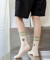 Chaussettes pour femmes printemps et automne, nouveau, double côtelé, rayé, amour, cœur, broderie, tendance, sport, bas en coton