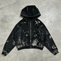 Ensemble sweat à capuche et short pour homme, style streetwear vintage, délavé à l'acide, épais, avec impression personnalisée effet éclaboussures et fermeture éclair