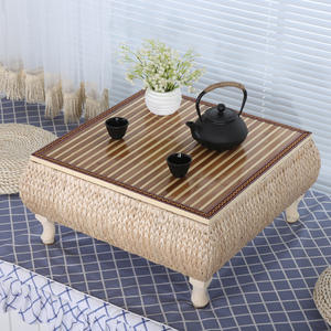 Mesa de centro cuadrada de mimbre con almacenamiento para balcón o uso en tatami - Product Image 3
