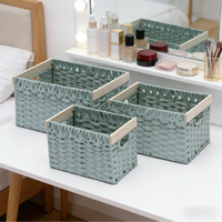 Paniers de rangement carrés en rotin PE avec poignées, petits, écologiques, modernes, pour armoire, boîtes de rangement polyvalentes pour jouets, maison, aliments