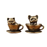Figurine d'animal rétro en laiton vintage, chien, chat, tasse à thé, pendentif de sac, statue décorative pour la maison, le bureau et le jardin