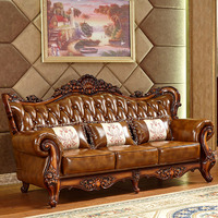 Europäisch 123 Kostenlose Kombination Sektional-Sofa-Set echtes Leder mit Massivholz geschnitztem Rahmen Heim Hotel Wohnzimmer Möbel