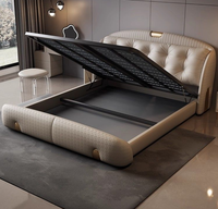 Lit de Luxe Moderne en Cuir Véritable avec Tête de Lit Réglable et Sommier, Grand Lit King Size Élégant avec Rangement Intégré pour Chambre Parentale Haut de Gamme