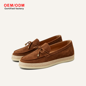 Mocasines de Lujo para Hombre de Lana de Cachemira con Suela de Yute, Detalle de Lazo y Puntera Moc, Aglet Dorado, Color Cognac Tan, Estilo Resort Quiet Luxury Designer - Product Image 1