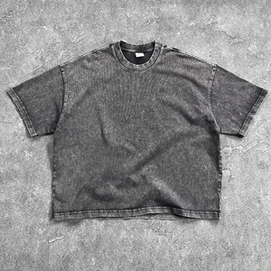 T-shirt oversize vintage personnalisé en coton 100% avec imprimé strass délavé, épaules tombantes, séchage rapide, style hip-hop pour marque streetwear - Product Image 3