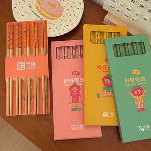 Palillos de bambú Yuanjin, caja de regalo de 5 pares, diseño de dibujos animados para adultos - Product Image 1