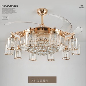 Lampadario <span class=keywords><strong>a</strong></span> Ventaglio in Cristallo di Lusso Stile Europeo, Illuminazione per Soggiorno, Soffitto per Sala da Pranzo, LED <span class=keywords><strong>a</strong></span> Frequenza Variabile - Product Image 2