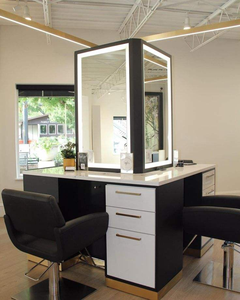 Chaise de styliste, mobilier de salon de <span class=keywords><strong>coiffure</strong></span>, 4 places, double face, miroir de <span class=keywords><strong>coiffure</strong></span>, table de <span class=keywords><strong>coiffure</strong></span> avec éclairage LED - Product Image 3