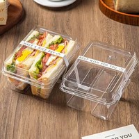 Boîte d'emballage pour sandwichs à trois compartiments, deux boîtes pour pain tranché, une boîte en plastique transparente pour fruits.