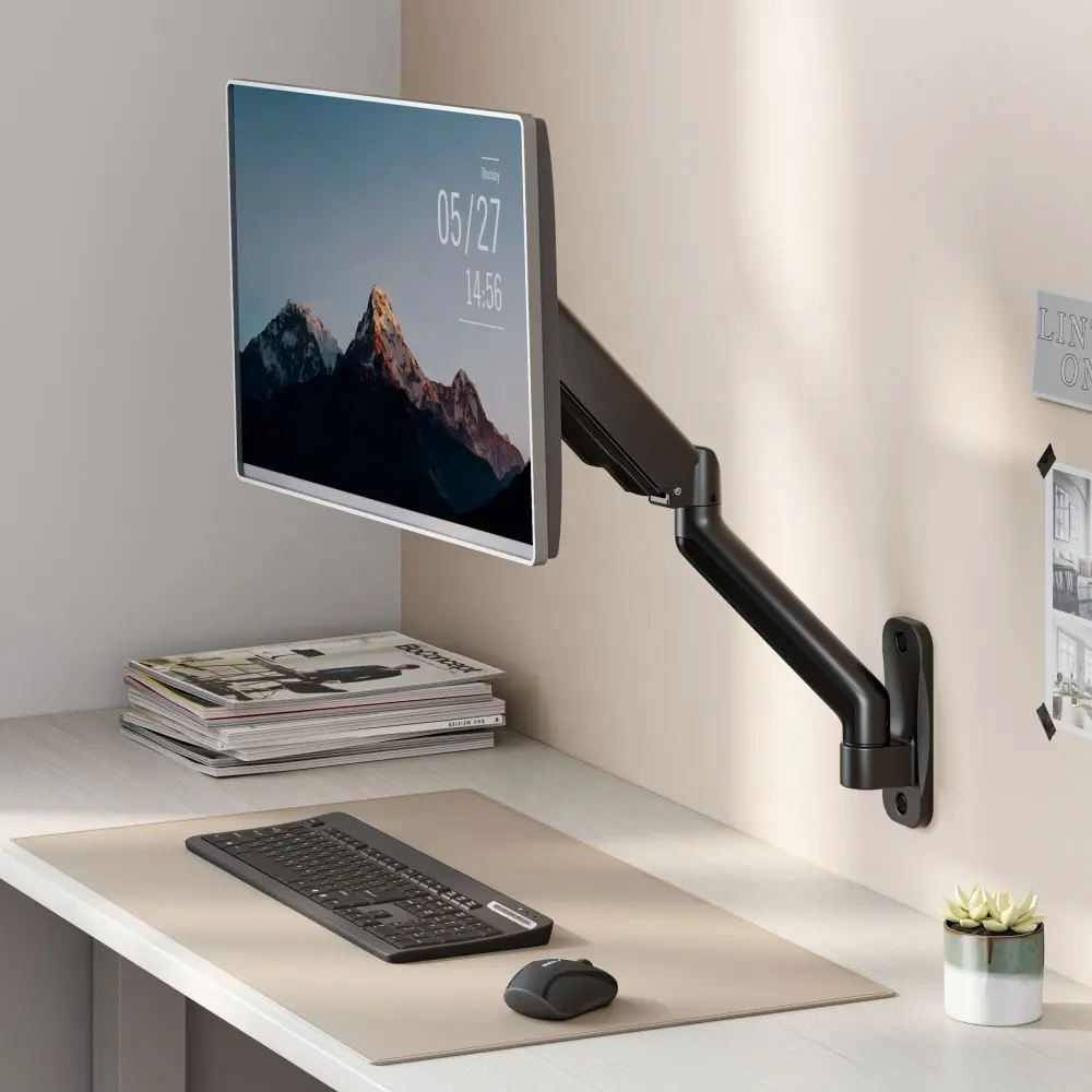 Swivel Height Adjustable Computer Desk Mount Stand Premium Single Spring-Assisted Monitor Wall Mount for 17 to 32 inch Screen