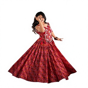 Blusa LEHEGA Roja Larga Hasta el Suelo con Estampado Geométrico para Mujer, Ropa Tradicional India, Estilo Boda, Vestido Holgado de Poliéster - Product Image 1