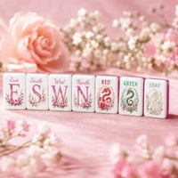 Juego de Mahjong Americano con Bordes Brillantes Rosados, Diseño Floral Moderno, Fichas de Acrílico de Lujo con Rosas y Tulipanes para Entretenimiento