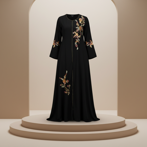 Abaya di Lusso per Donne - <span class=keywords><strong>Abito</strong></span> Mediorientale <span class=keywords><strong>con</strong></span> Ricami Computerizzati e Strass in Tessuto Acetato - Product Image 2
