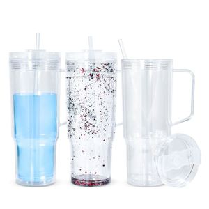 Nouveau style – Gobelet réutilisable transparent de 40 oz en plastique, type boule à neige, avec bouchon, poignée et couvercle, pour paillettes DIY, effet verre transparent - Product Image 4