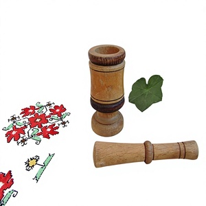 Wooden Mortar <b>and</b> Pestle <b>Set</b> | Natural Wooden <b>Spice</b> Grinder & <b>Herb</b> Crusher | Handmade Kitchen Grinding Bowl with Pestle - Product Image 4