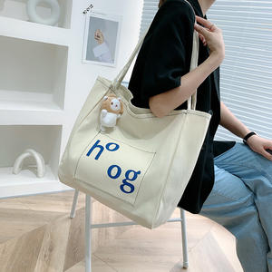 Directo de fábrica Vendedor superior Logotipo propio personalizado Bolsa de compras de algodón completo Gran capacidad Lona reutilizable Carta de cierre de hombro - Product Image 6