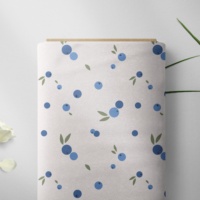 Tissu Popeline de Coton 100% 40S 105gsm Tissé à Motif Floral de Myrtilles Mignonnes Imprimé pour Filles - Collection WF