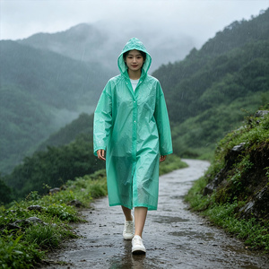 Impermeable para Adultos, Color Verde Claro, PVC, Grueso, Resistente, Reutilizable, Largo, con Capucha, para Hombres y Mujeres, Actividades al Aire Libre - Product Image 5