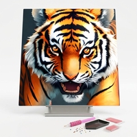 Kit de Peinture Diamant 5D Tigre Rugissant en Close-up, Kit Complet DIY pour Adultes Débutants 40x40cm