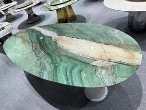 Mesa de comedor moderna hecha a mano de lujo Premium, superficie pulida de calcita de mármol Natural, resistente al agua para villas - Product Image 2