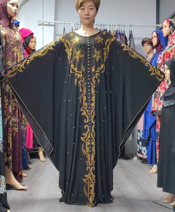 Solemn — Robe Abaya en perles noires pour femmes, avec Hijab, musulmane, manches chauve-souris, Cardigan, magnifique et délicat, vêtements arabes de dubaï, pour dames - Product Image 2