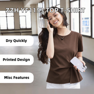 ZZH YF1153 Women's <b>Y2K</b> Casual Denim Printed T-<b>Shirt</b> with Logo Embroidery Crew Neck Breathable & Comfortable - Product Image 2