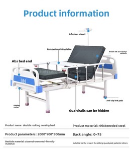 Lit d'hôpital manuel à 2 manivelles avec têtes de lit et pieds de lit en ABS, 2 fonctions, capacité de 230 kg, en acier laminé à froid pour salle d'hôpital - Product Image 2
