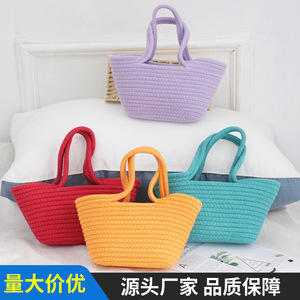 กระเป๋าถือลำลองฤดูร้อนแบบใหม่ ดีไซน์เชือกฝ้ายทอ สีพื้นสำหรับผู้หญิง แฟชั่นอินเทรนด์ ฤดูใบไม้ผลิ 2025 - Product Image 5