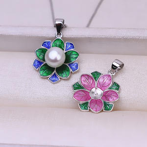 จี้ดอกบัวสไตล์เกาหลีเงินแท้ S925 พร้อมไข่มุกยุโรป-อเมริกา 7-9 มม. สร้อยคอพร้อมอุปกรณ์ทำเครื่องประดับ DIY ฝาครอบลูกปัด - Product Image 1